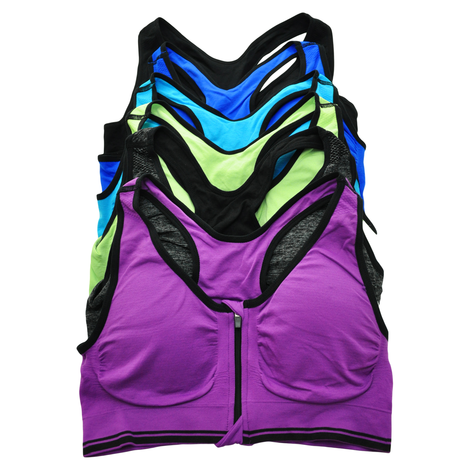 Wholesale Zipper Front Sports Bras in Assorted Colors - DollarDays