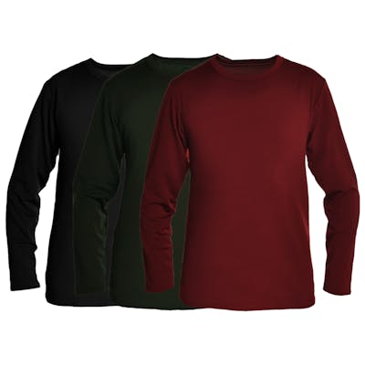 Men's Long-Sleeve Thermal Tops - 2X, Black, Green, Deep Red