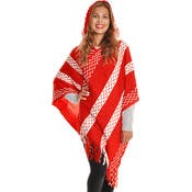 Hooded Knit Ponchos - Red/White