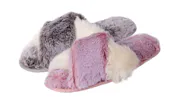 Women's Cross Band Open Toe Slip-On Slippers, Gray & Pink, S-XL