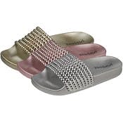 Girls' Slide Sandals - S-XL, 3 Shimmering Colors, Pearl Detail Strap