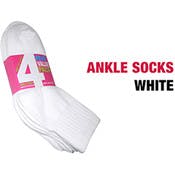 Girl's Ankle Socks - 4 Pack, White, Size 6-8