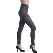 Women's Opaque Control Top Footless Lace Tights - Charcoal, One Size Fits Most