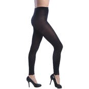 Women's Opaque Control Top Footless Lace Tights - Black, Queen Size