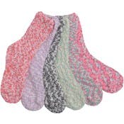 Women's Fuzzy Crew Socks - Size 9-11, 6 Marled Colors, Skid-Proof