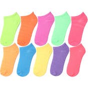 Girls' Ankle Socks - Low Cut, 10 Pack, 10 Colors, Size 6-8