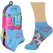 Girls' Ankle Socks - 10 Pack, Unicorn Designs, Size 6-8