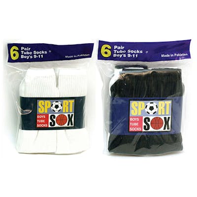 Boy's Tube Socks - 6 Pack, Assorted, Size 9-11