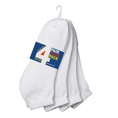 Boy's Low-Cut Socks - 4 Pack, White, Size 6-8