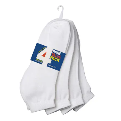 Boy's Low-Cut Socks - 4 Pack, White, Size 9-11