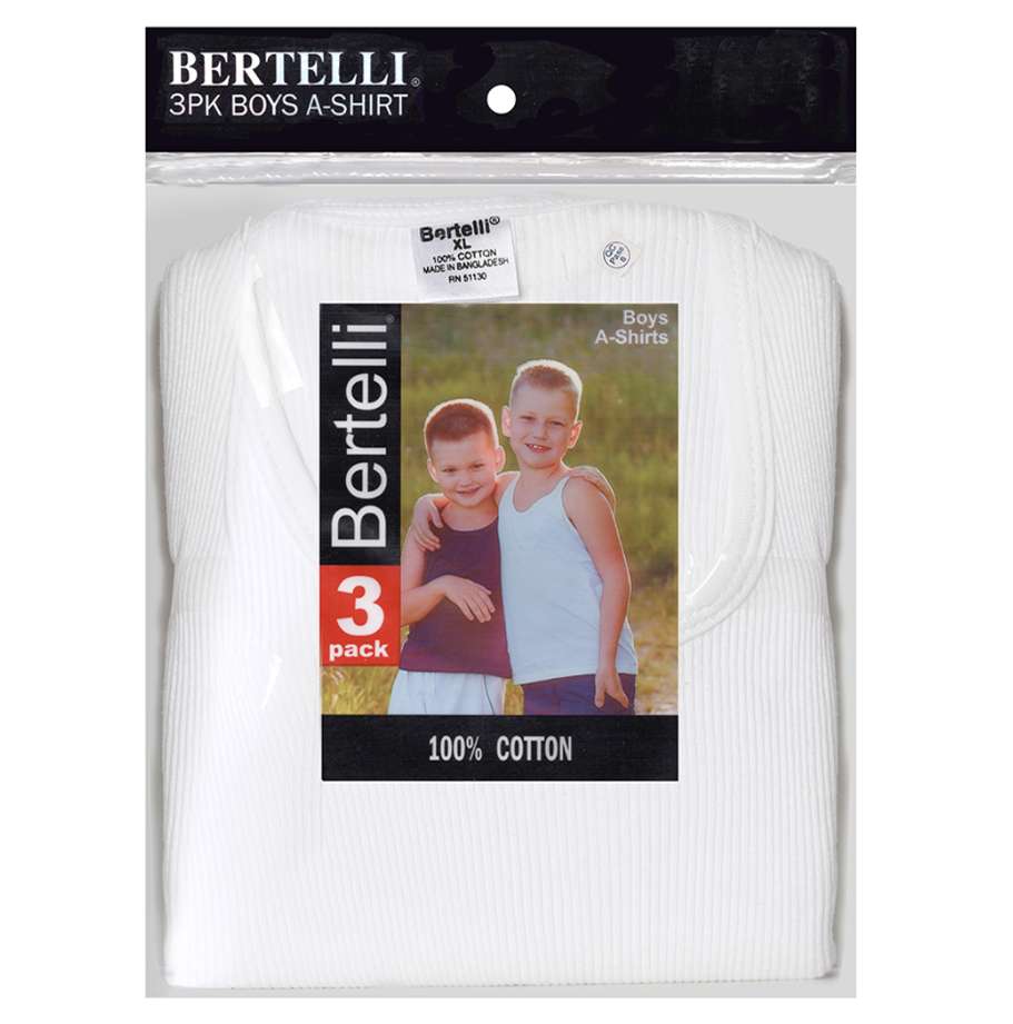 Boys' Undershirts - White, Size Medium