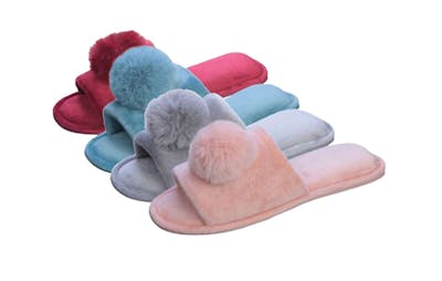 Women’s Velvet Pom-pom Open Toe House Slippers, Assorted, S-XL