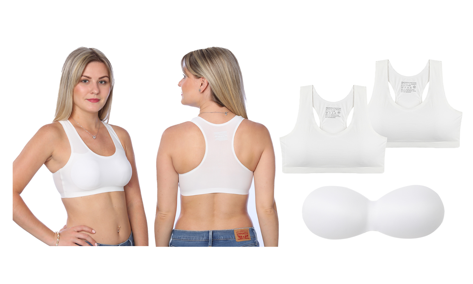 Women's Sports Bras - White, Sizes M-XL, Removable Pads