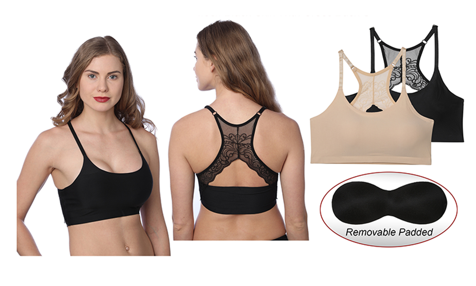 Women's Sports Bras - Assorted, Sizes M-XL, Removable Pads
