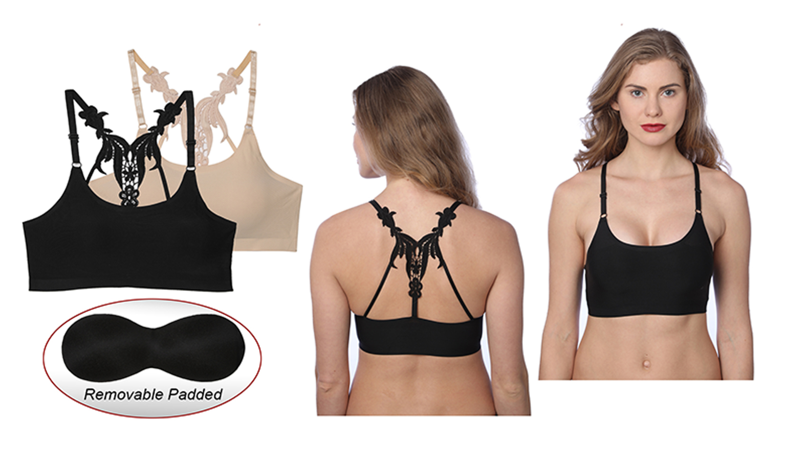 Wholesale Spandex Sports Bras with Removable Pad M/L/XL Black (SKU