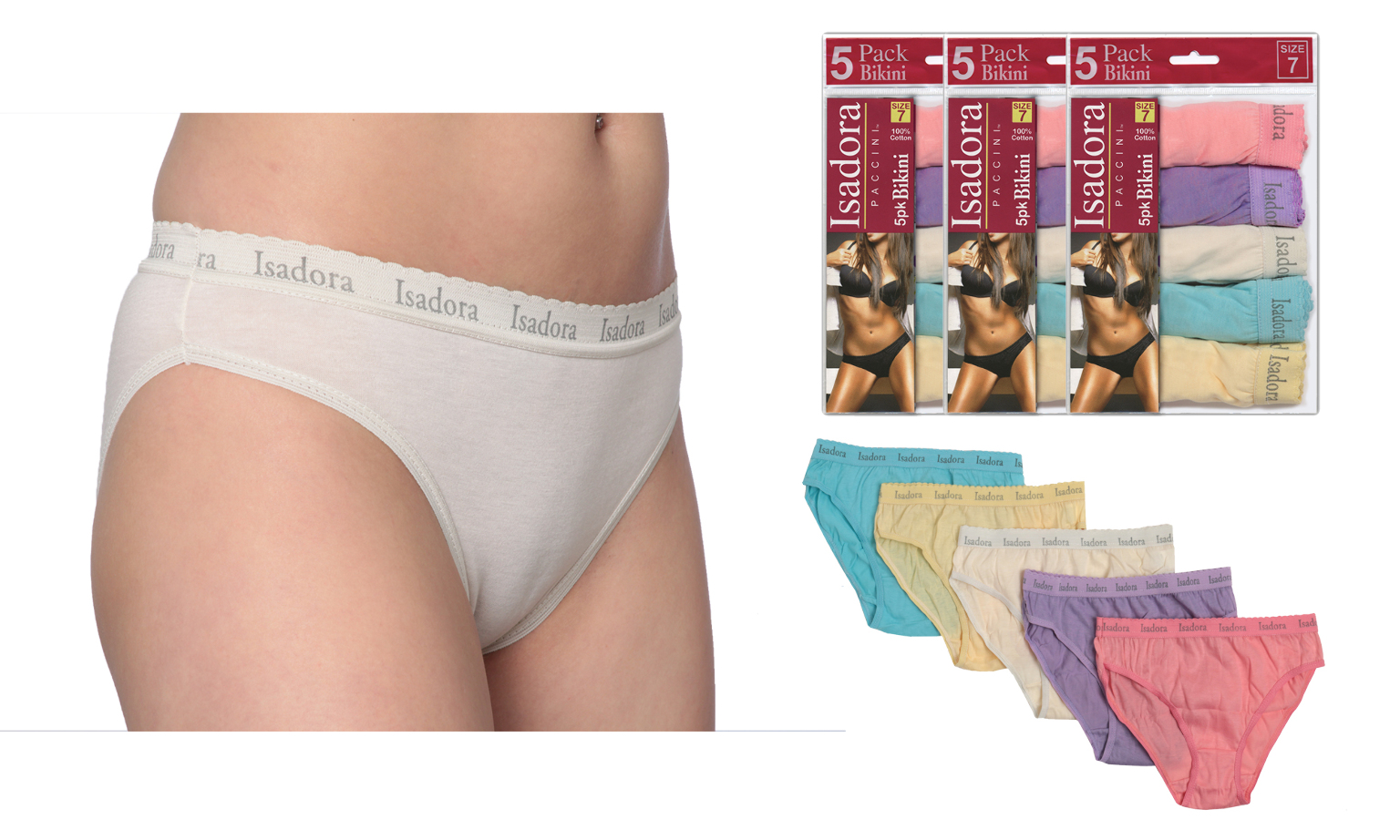 Bulk Women's Cotton/Spandex Panties - Briefs, 5 Colors, 5-7
