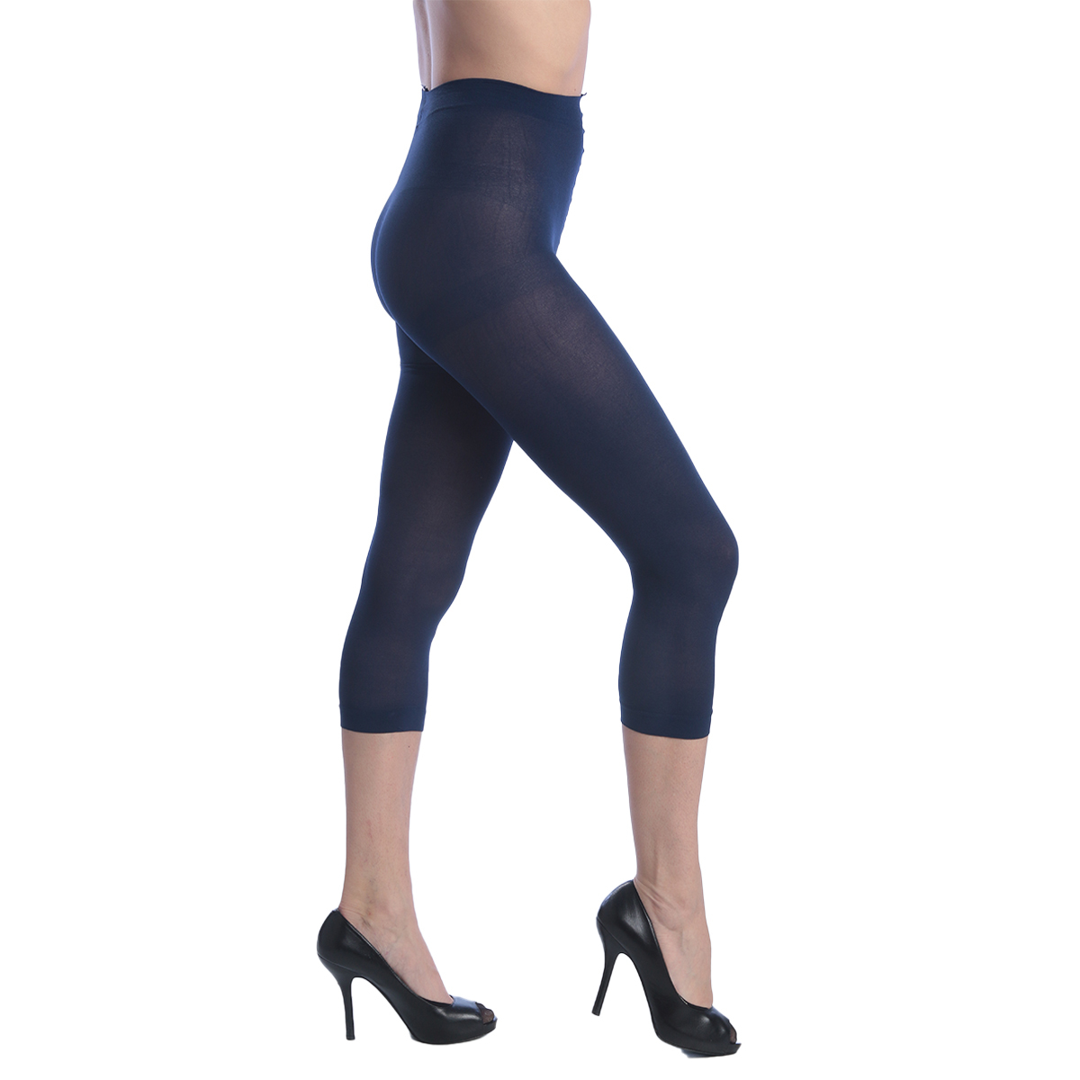 Women's Opaque Footless Capri Tights - Navy, One Size Fits Most