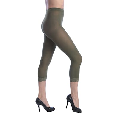 Women's Opaque Footless Capri Lace Tights - Olive, One Size Fits Most