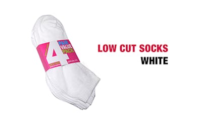 Girl's Low-Cut Socks - 4 Pack, White, Size 9-11
