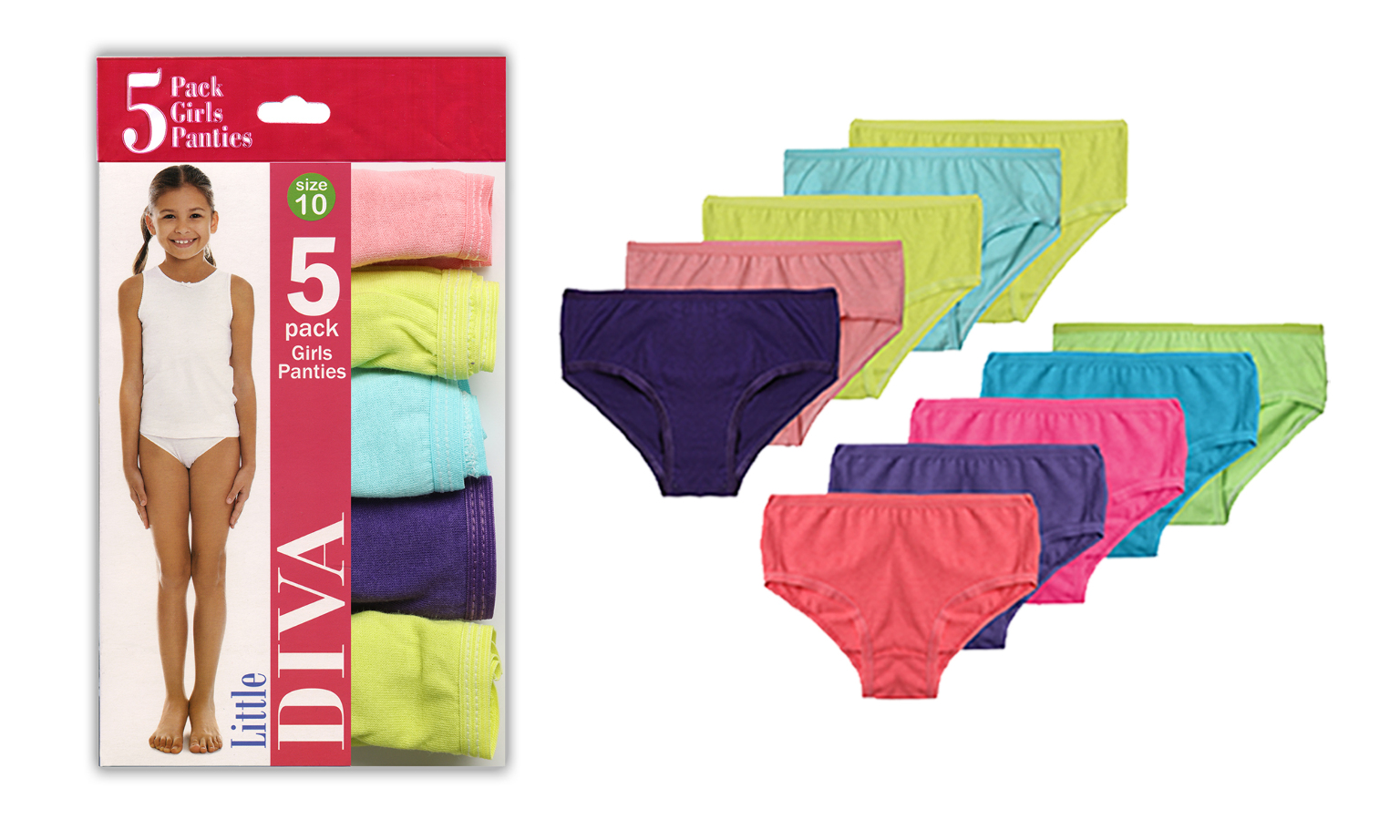 Girl's Panties - Assorted Solids, Size 12, 5 Pack