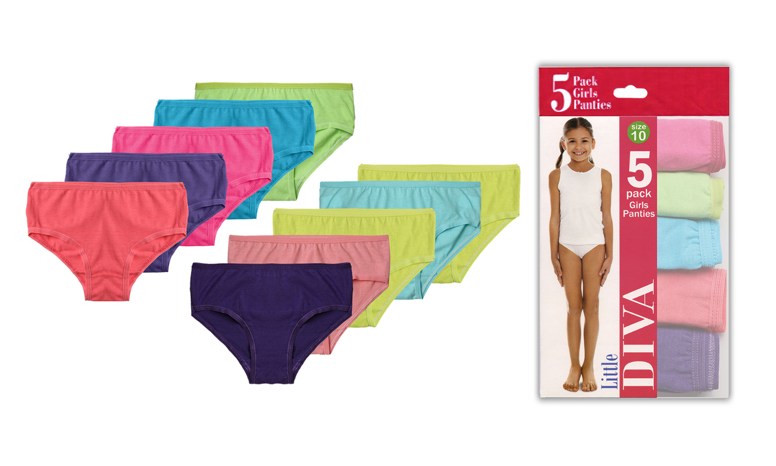 Girl's Panties - 5 Pack, Solid Colors, Size 4-14