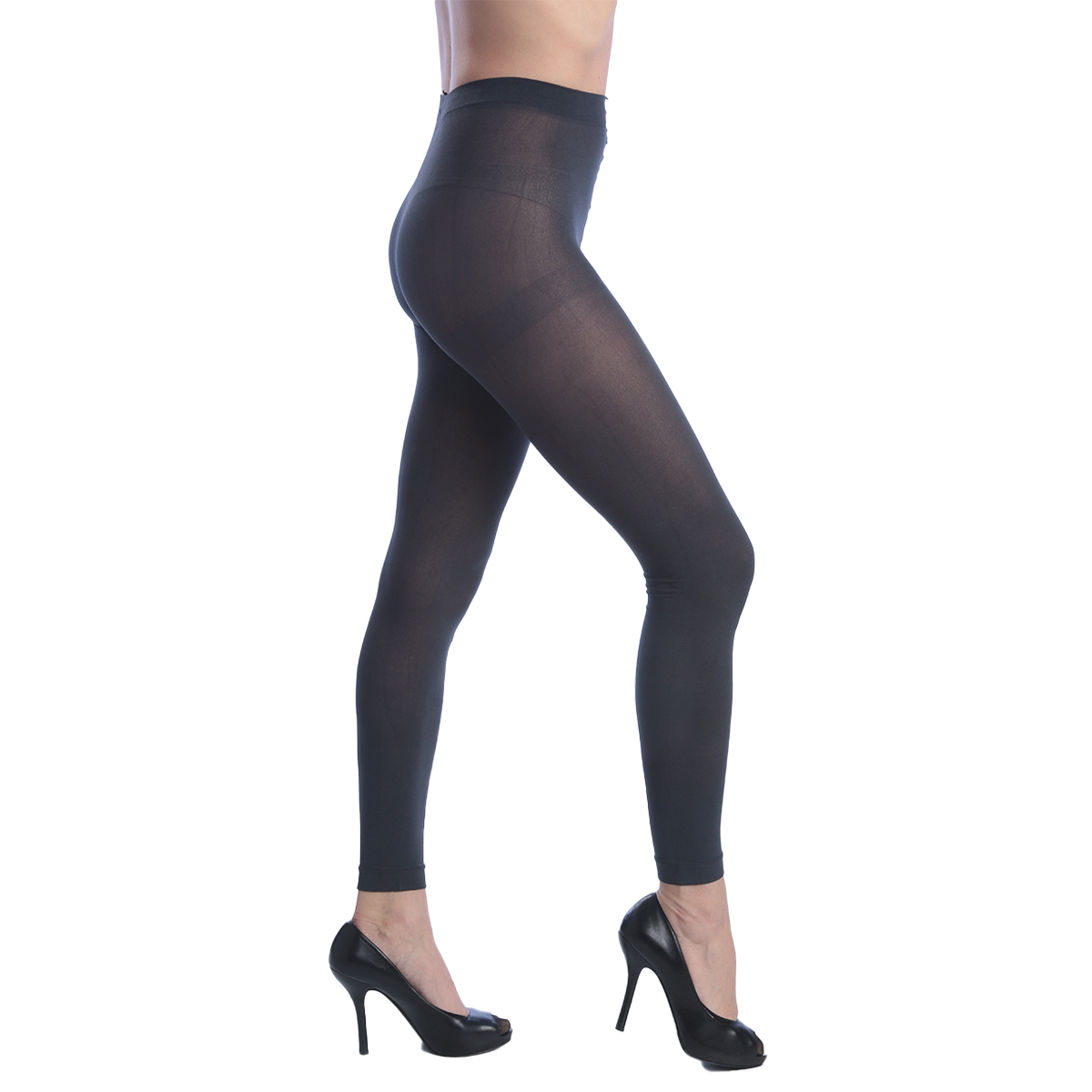 Women's Opaque Control Top Footless Tights - Charcoal, One Size Fits Most