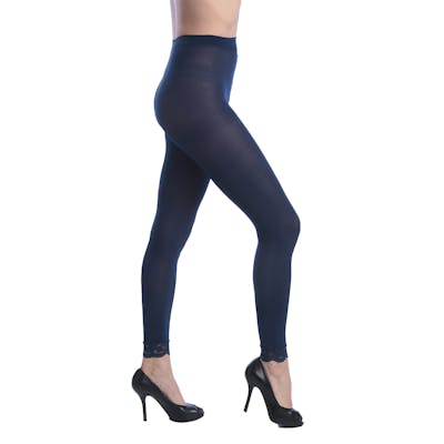 Women's Opaque Control Top Footless Lace Tights - Navy, One Size Fits Most