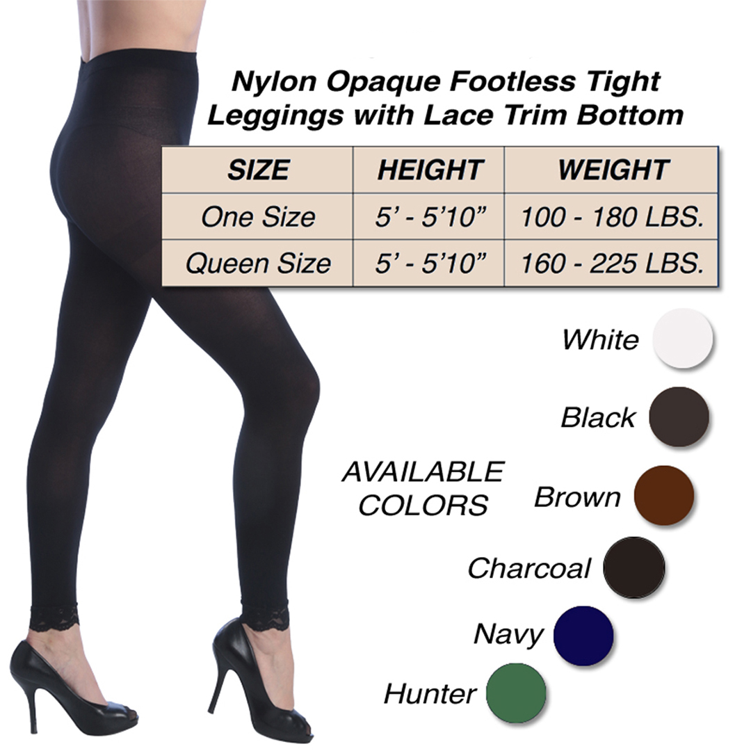 Women Opaque Control Top Footless Lace Tights, Black One