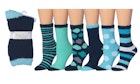 Women's Fuzzy Crew Socks - Size 9-11, Blue Designs, Skid-Proof image number null