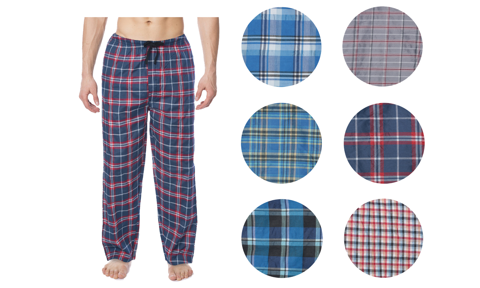 Bulk Men's Pajama Bottoms - Wholesale Cotton Sleepwear, Plaid Pajamas