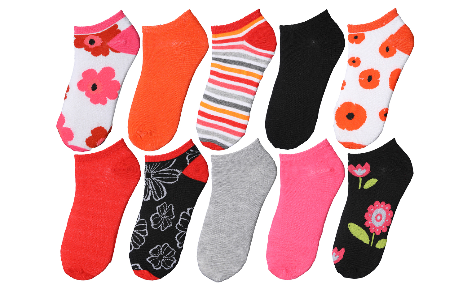 Bulk Women's Ankle Socks - 10 Pack, Floral, Size 9-11 - DollarDays