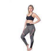 Women's Performance Sport Leggings - Large, Mesh, Gray with Black Trim