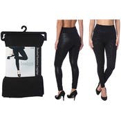 Women's Embossed Leggings - Black Assorted, S-XL, Brushed Lining