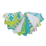 Women's No-Show Ankle Socks - Aqua & Lime, Size 9-11, 10 Pack